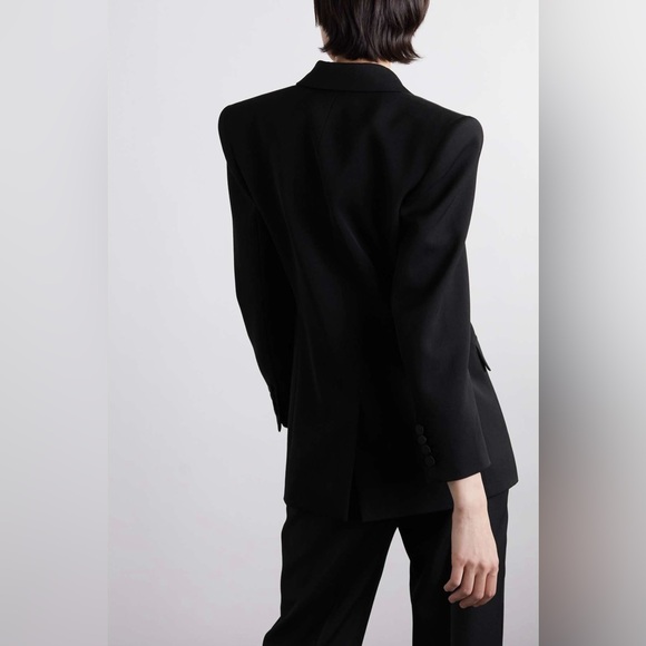 SAINT LAURENT YSL Double-Breasted Wool Satin Trim Blazer Jacket - Picture 3 of 5
